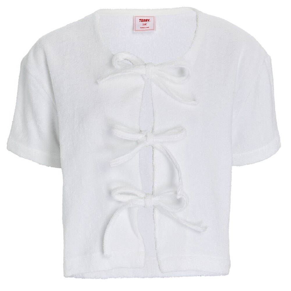 Sky Blueish Gray Tie-Front Cotton Terry T-Shirt
